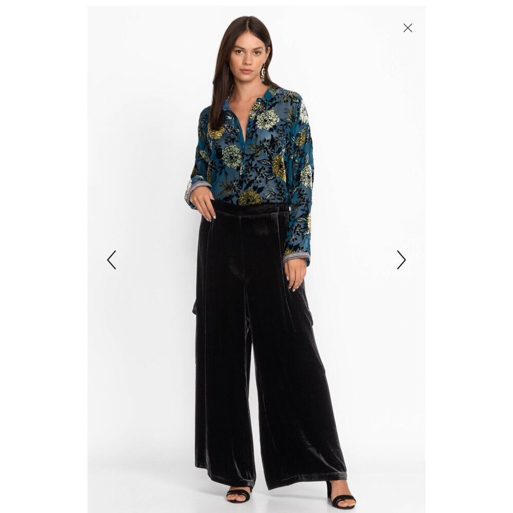 Johnny Was Zatima Womens Pant XL Black Velvet Silk Cargo Wide Leg $318 - Picture 12 of 12